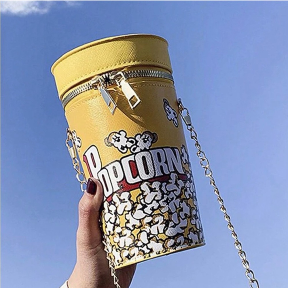 Novelty Yellow Popcorn Bucket Crossbody Bag